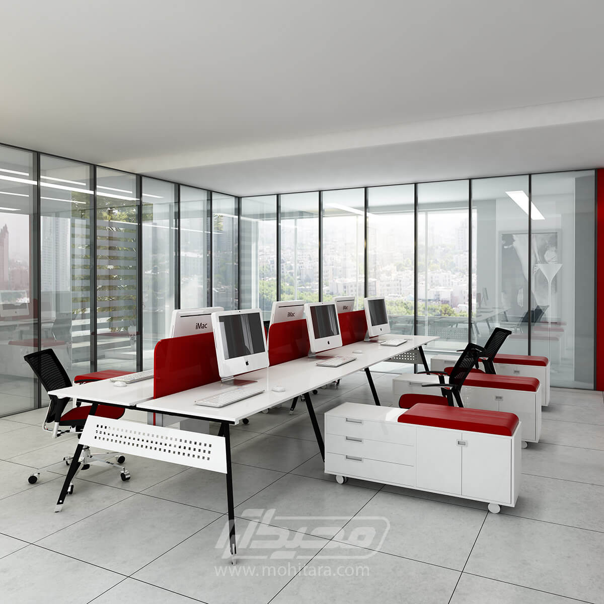 Red theme office furniture